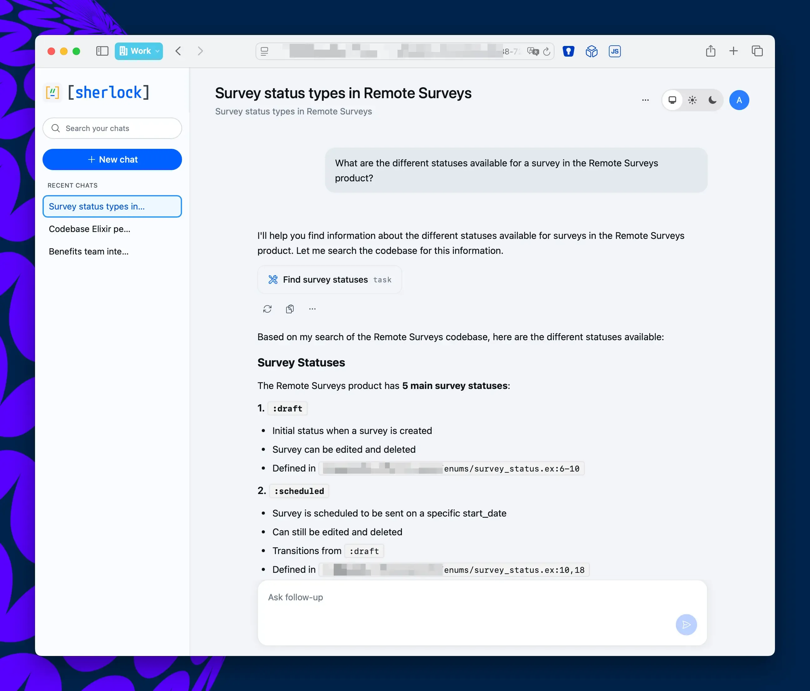Sherlock answering a question about survey status types